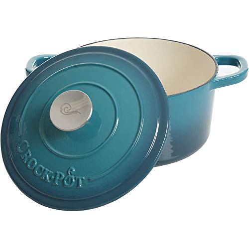 Crock-Pot Artisan 3-Quart Round Enameled Cast Iron Dutch Oven – Gradient Teal, Durable Heavy-Duty Cookware for Slow Cooking, Roasting, Baking with Lid - Image 3