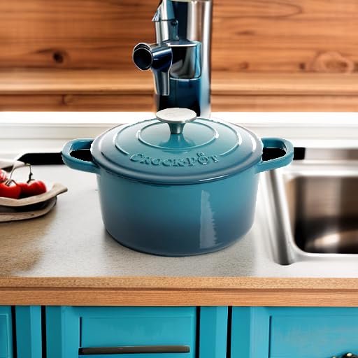 Crock-Pot Artisan 3-Quart Round Enameled Cast Iron Dutch Oven – Gradient Teal, Durable Heavy-Duty Cookware for Slow Cooking, Roasting, Baking with Lid - Image 5