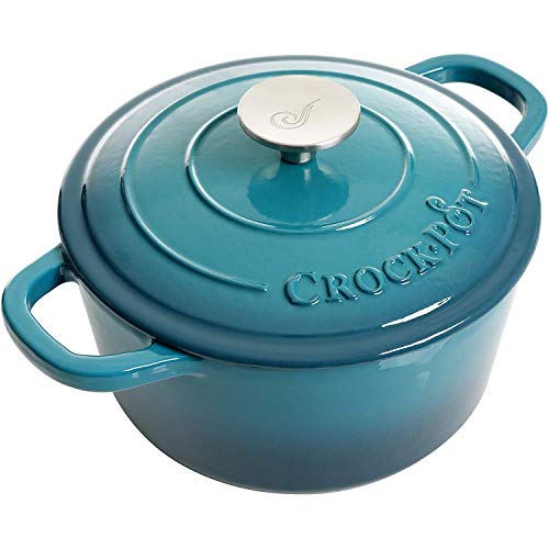 Crock-Pot Artisan 3-Quart Round Enameled Cast Iron Dutch Oven – Gradient Teal, Durable Heavy-Duty Cookware for Slow Cooking, Roasting, Baking with Lid - Image 2