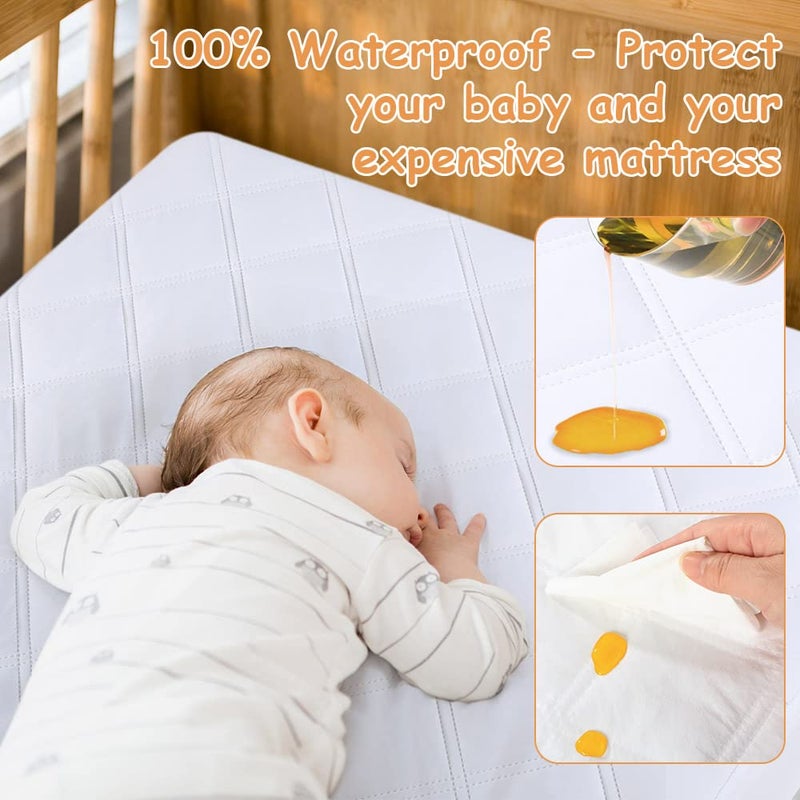 Yoofoss Waterproof Crib Mattress Protector, Quilted Crib Mattress Pad Cover Ultra Soft and Breathable, Machine Washable Toddler Mattress Protector for Standard Baby Crib Size 52''x28'' - Image 2