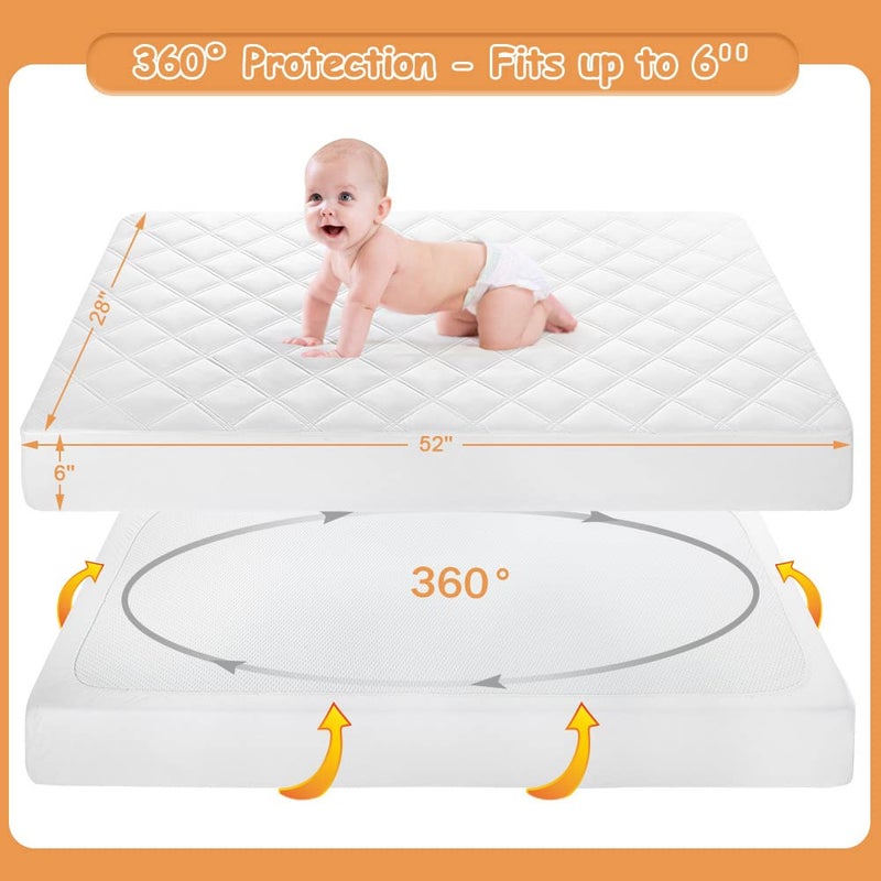 Yoofoss Waterproof Crib Mattress Protector, Quilted Crib Mattress Pad Cover Ultra Soft and Breathable, Machine Washable Toddler Mattress Protector for Standard Baby Crib Size 52''x28'' - Image 4