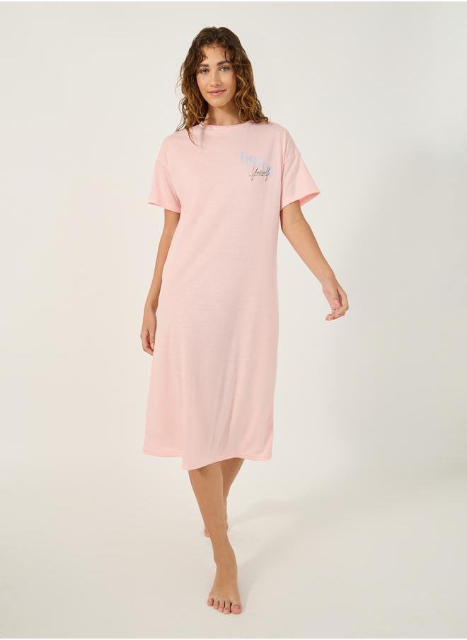 Styli - Slogan Print Round Neck Sleep T-Shirt Dress - Image 1