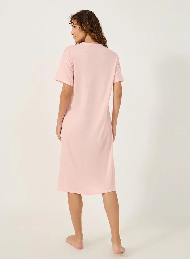 Styli Slogan Print Round Neck Sleep T-Shirt Dress