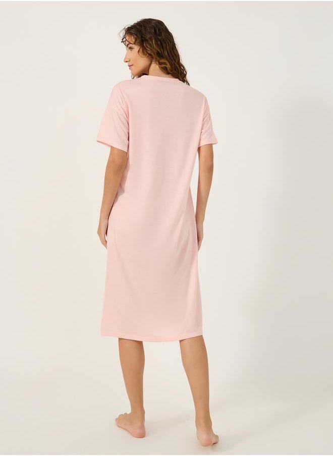 Styli - Slogan Print Round Neck Sleep T-Shirt Dress - Image 1
