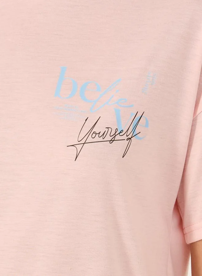 Styli Slogan Print Round Neck Sleep T-Shirt Dress