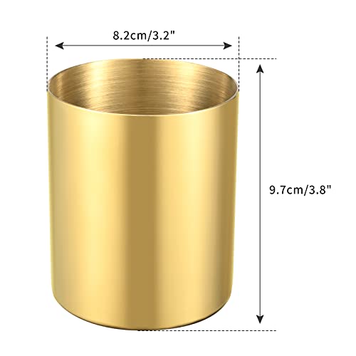 Bidponds 2 Packs Gold Round Stainless Steel Pen HolderPencil Cup Desktop Stationery OrganizerVacuum Plating Makeup Brush Holder - Image 3
