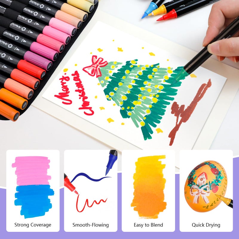 Artecho Acrylic Paint Markers 48 Colors with Bag, Acrylic Paint Pens with Brush Tip and Fine Tip for Stone, Rock Painting, Paper, Pumpkin, Wood, Egg, Canvas, Ceramic, Fabric, leather, Glass - Image 4