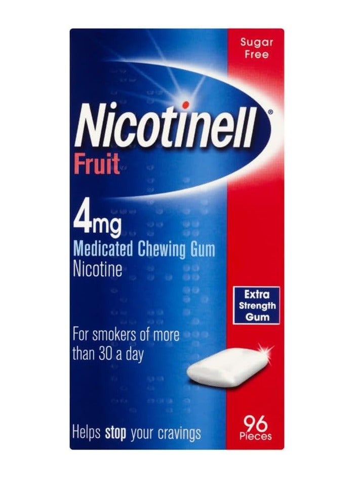 Nicotinell Fruit Gum 4mg (96 Pieces), Stop Smoking Aid, Sugar Free Nicotine Gum