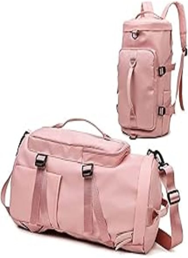 Multipurpose Travel Backpack, Large Capacity Gym Duffle Bag, with Individual Shoe Pockets for Men and Women (Pink)