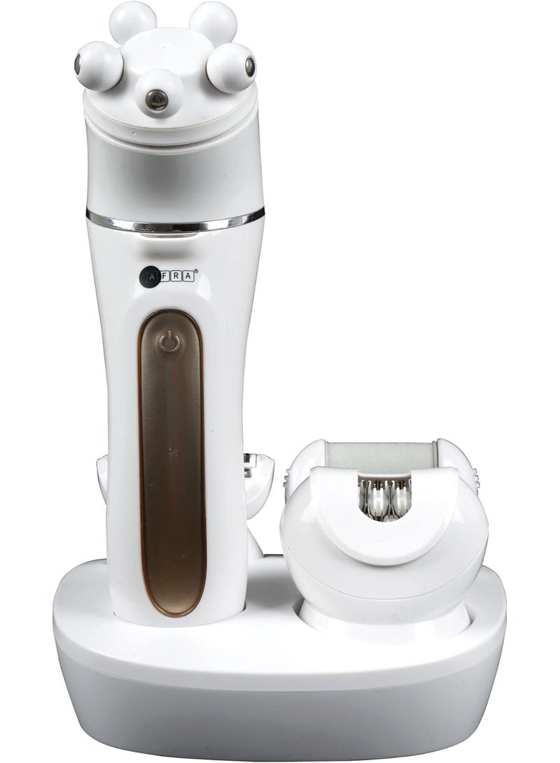 عفرا طقم إزالة الشعر للسيدات، بطارية ليثيوم أيون، قابلة لإعادة الشحن، مدة تشغيل 90 دقيقة، رؤوس قابلة للتبديل، تصميم مريح، قاعدة شحن. AF-600LSWT، ضمان لمدة عامين. - Image 5