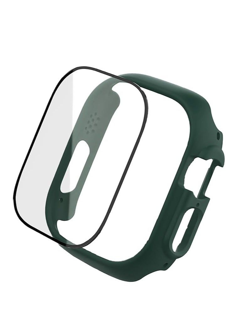 Band with Case For Apple Watch Ultra/Ultra 2 49mm,Adjustable Silicone Sport Wristband Replacement, Strap With Cover Built-in Glass Screen Protector for iWatch Ultra 49 mm Green. - Image 2