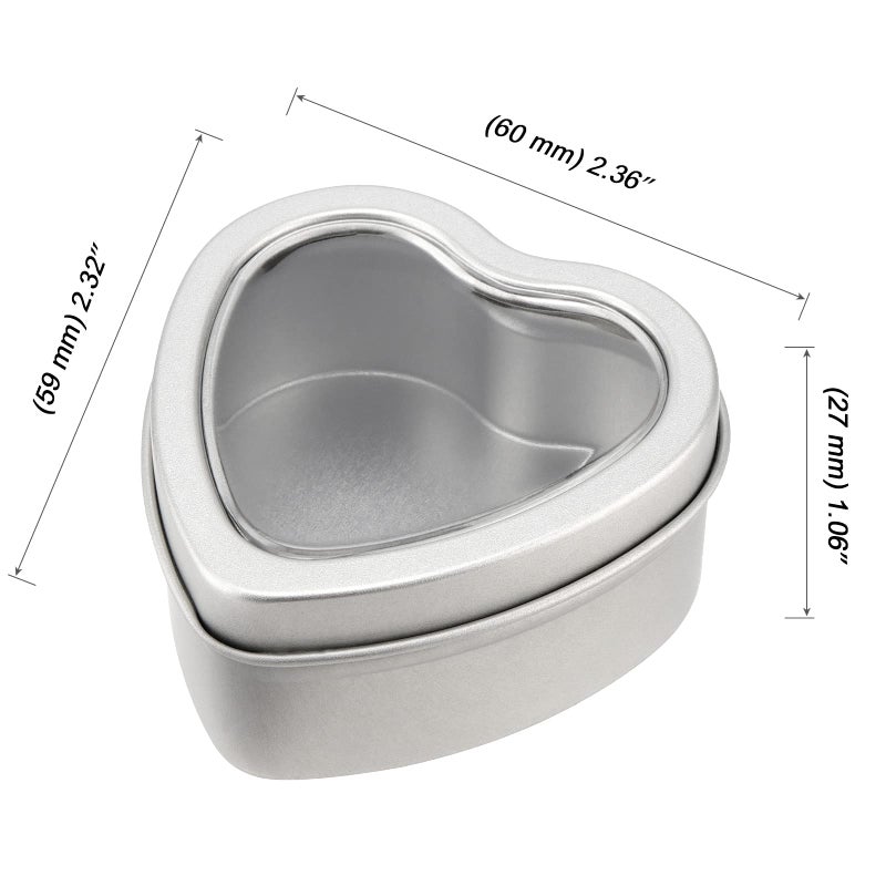 MOUYAT 40 PCS 2oz Heart Shaped Metal Tins with Clear Window Lids, Tinplate Empty Candy Tins Party Favors Storage Box Container for Gifts Treasures, Candle Making, DIY, Crafts, Silver - Image 2