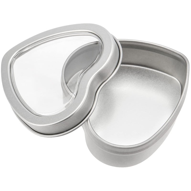 MOUYAT 40 PCS 2oz Heart Shaped Metal Tins with Clear Window Lids, Tinplate Empty Candy Tins Party Favors Storage Box Container for Gifts Treasures, Candle Making, DIY, Crafts, Silver - Image 4