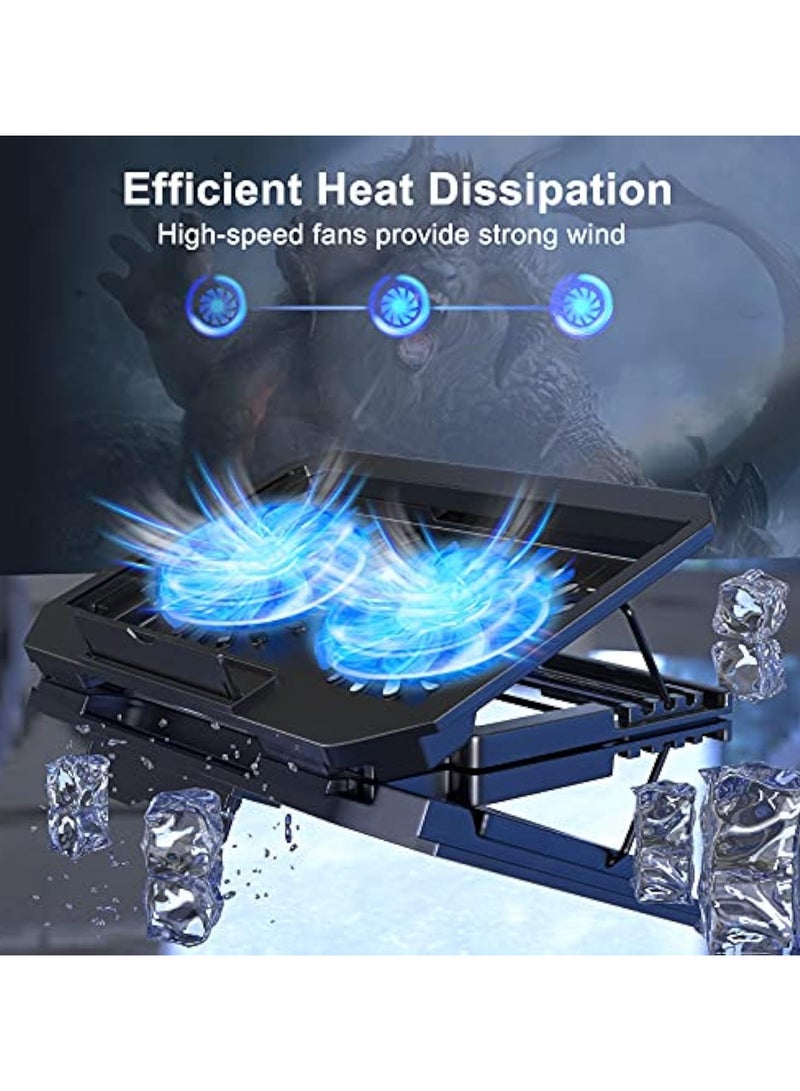 مبرد كمبيوتر محمول مريح مع مروحتين هادئتين - وسادة تبريد قابلة للتعديل لأجهزة الكمبيوتر المحمول مقاس 14-15.6 بوصة ومنافذ USB مزدوجة وتحكم في السرعة - Image 2