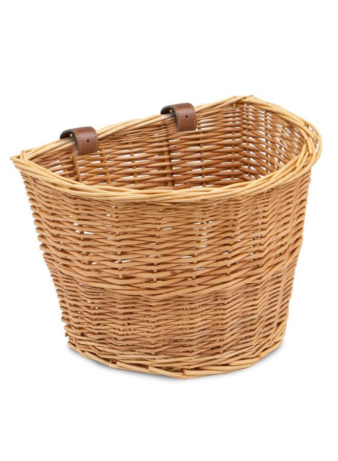 ProSource Fit Wicker Front Handlebar Bike Basket Cargo, light brown, 13 by 9 10.5 inches - Image 1