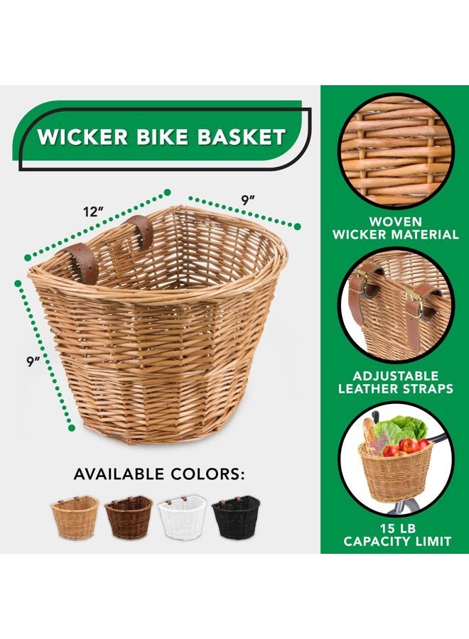 ProSource Fit Wicker Front Handlebar Bike Basket Cargo, light brown, 13 by 9 10.5 inches - Image 3