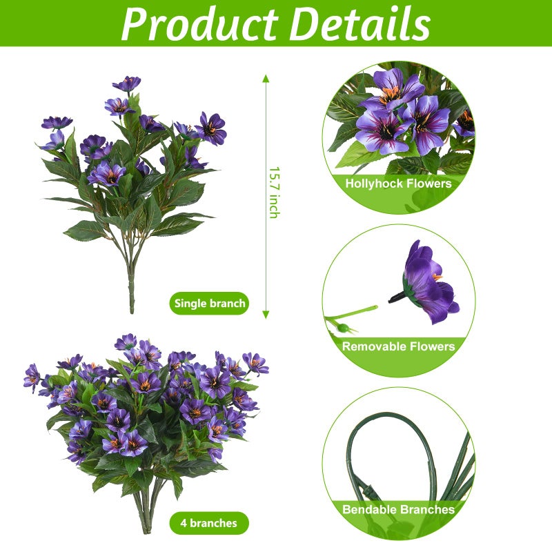 Hrobek Fake Artificial Flowers for Outdoors Decoration,4 Bundles Silk Faux Spring Flowers with Plants Leaves UV Resistant for Planter Front Door Porch Yard Patio Window Box Home Indoor Decor - Image 2