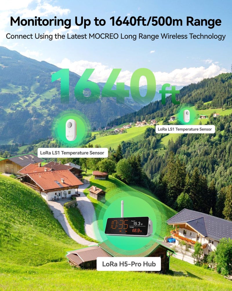 MOCREO WiFi Remote Thermometer Freezer Alarm, 1/3 Mile Long Range, IP66 Waterproof, App Email Alert, with Digital Monitor Hub, 2 Smart Wireless Temperature Sensors for Fridge, RV, Greenhouse - Image 3