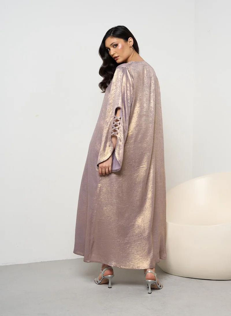 كوتور لابس Plum Shimmer Kaftan with Sleeve Detailing and Lace