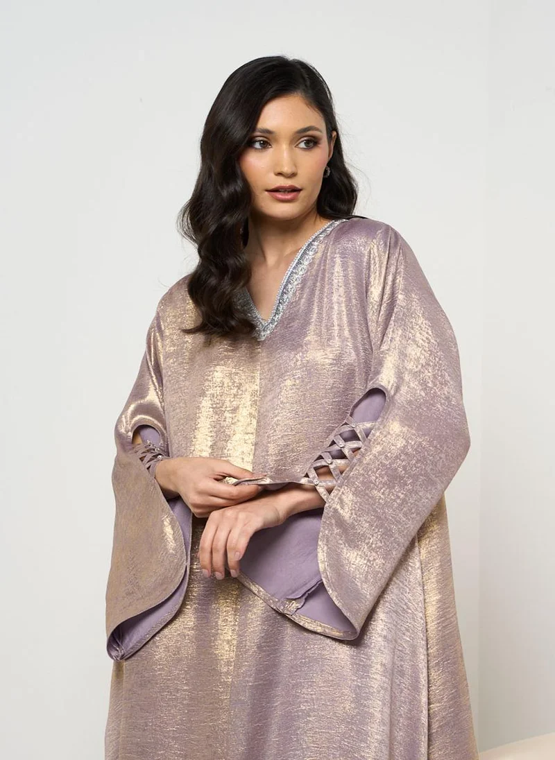 كوتور لابس Plum Shimmer Kaftan with Sleeve Detailing and Lace