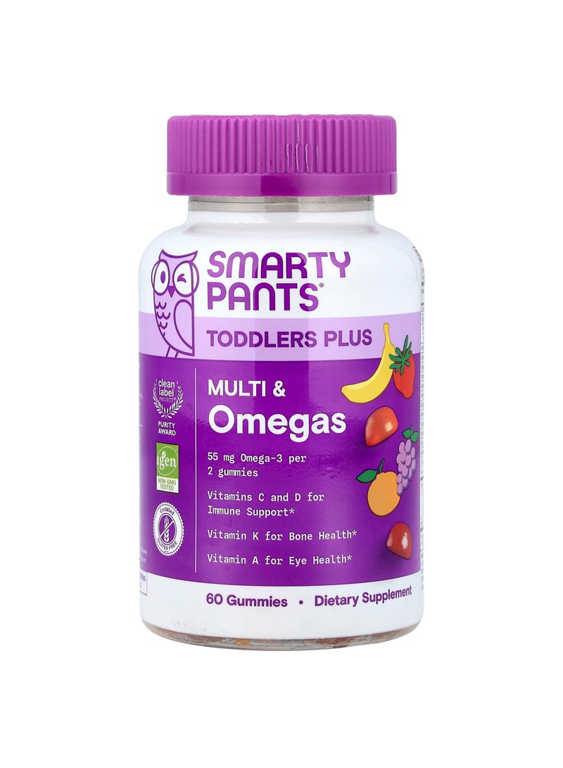 Toddler Plus, Multi & Omegas, Grape, Orange, & Strawberry Banana, 60 Gummies