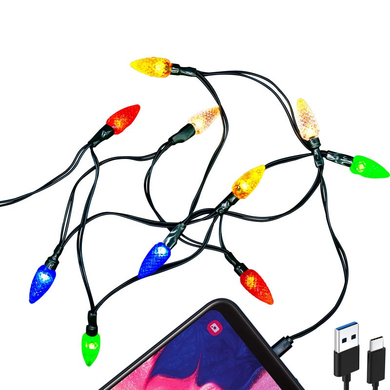 2 Pack Christmas Lights Phone Charging Cable Charger Cord USBA to TypeC 5510 LED Festive Bulb Charging Cables Compatible with Samsung Android Cellphone