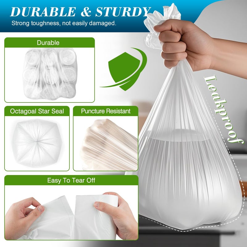 Charmount Small Trash Bags 2-4 Gallon 1000 Count, Unscented White Plastic Wastebasket Liners for Bathroom, Mini Garbage Can or Bin - Image 5