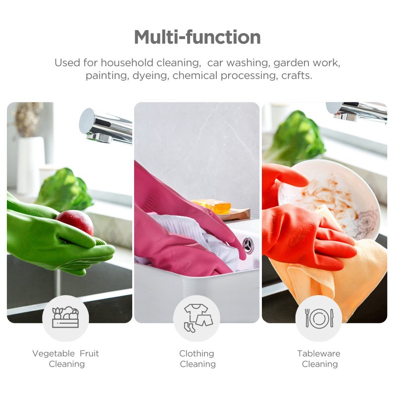 IUCGE Rubber dishwashing gloves 3 Pairs for kitchen,Cleaning washing dish gloves long for household reuseable durable.(Small,Multicolor) - Image 2