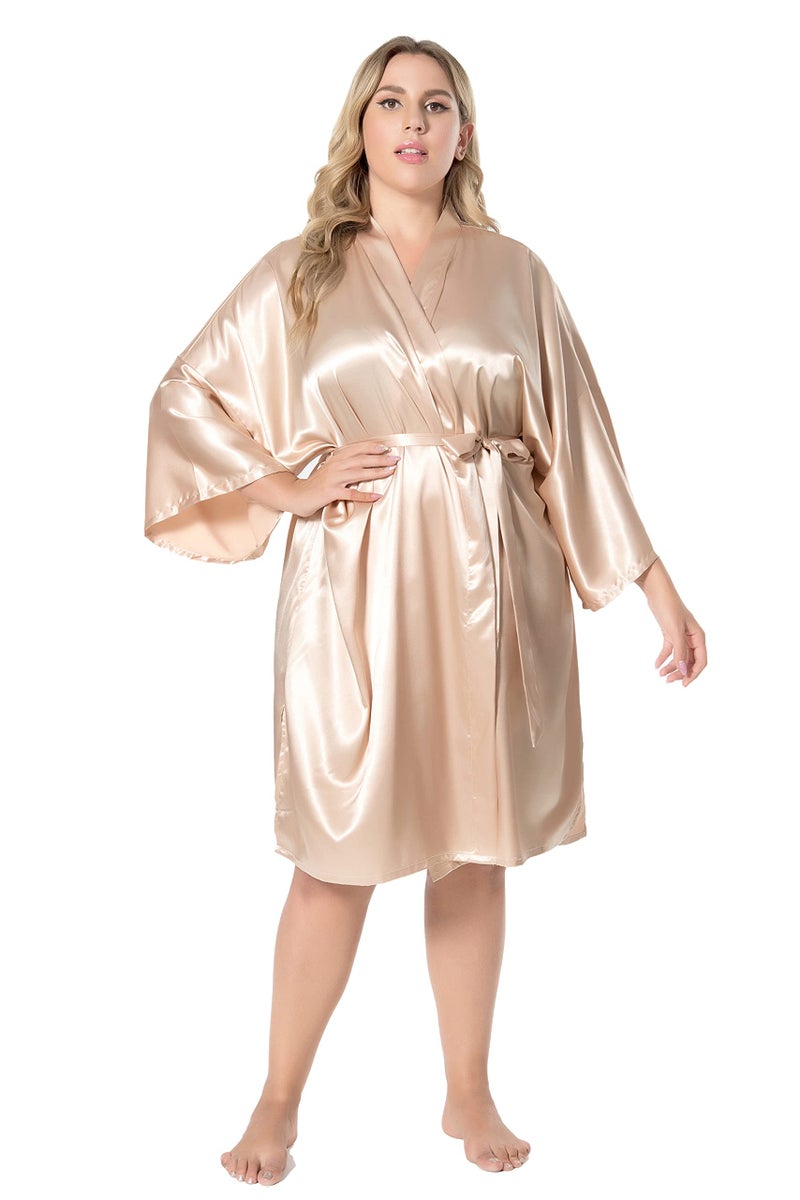 EPLAZA Women Silky Satin Robe Wedding Bridal Party Bride Bridesmaid Robes Kimono Loungewear Dressing Gowns (Champagne, Tag SM) - Image 4