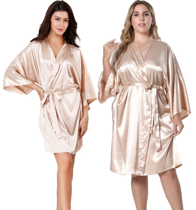 EPLAZA Women Silky Satin Robe Wedding Bridal Party Bride Bridesmaid Robes Kimono Loungewear Dressing Gowns (Champagne, Tag SM) - Image 1