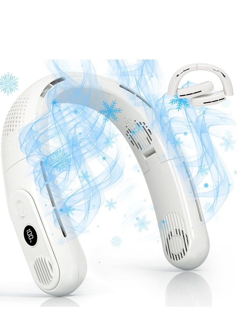 General Neck Fan,Rechargeable 4 Turbo 6000mAh Portable Neck Fan 360° Cooling Airflow 3 Speeds LED Battery Display Foldable Bladeless Neck Fan Personal Fan Gift for Work,Travel,Outdoor Activities White  - Image 1