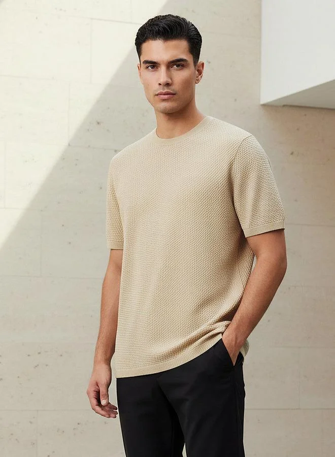 Splash FAV Men Crew Neck Popcorn Textured T-Shirt