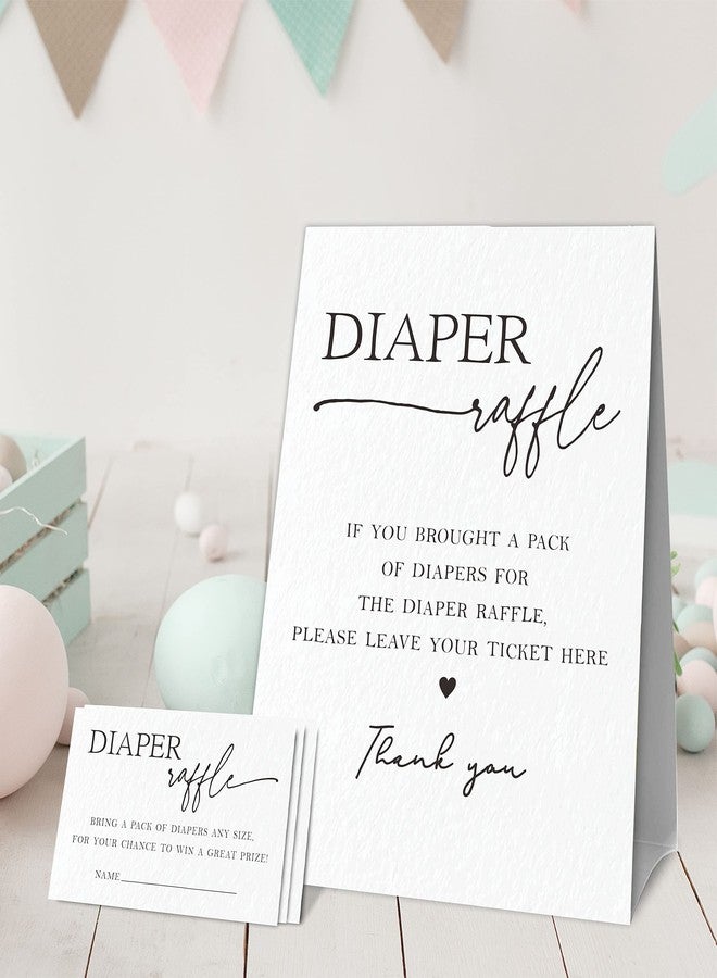 JCVUK Baby Shower Games, 1 Diaper Raffle Standing Sign with 50 Diaper Raffle Tickets, Minimalist Hello Baby, Modern Black and White Theme Gender Reveal Party Decorations and Supplies(LBLK-A10) - Image 3