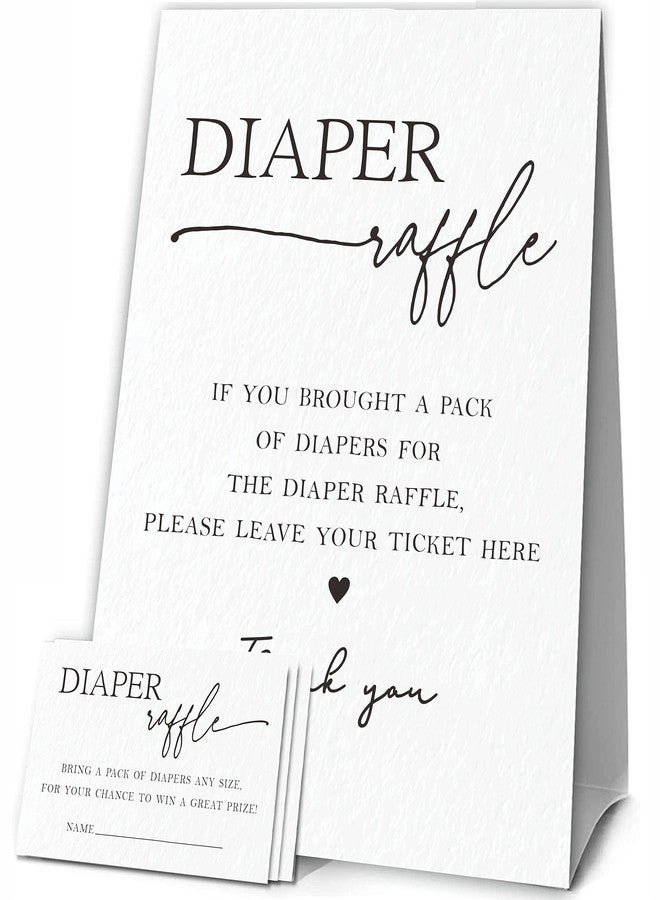 JCVUK Baby Shower Games, 1 Diaper Raffle Standing Sign with 50 Diaper Raffle Tickets, Minimalist Hello Baby, Modern Black and White Theme Gender Reveal Party Decorations and Supplies(LBLK-A10) - Image 1