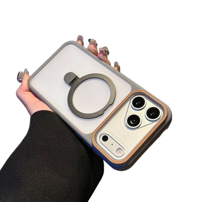غطاء MagSafe بسيليكون لـ iPhone 17 / 17 Air / 17 Pro / 17 Pro Max مع لمسة نهائية غير لامعة ومغناطيس قوي مع مقاوم للصدمات مع حامل قائم مع حماية من السقوط باللون رمادي مغناطيسي بوظي. - Image 1