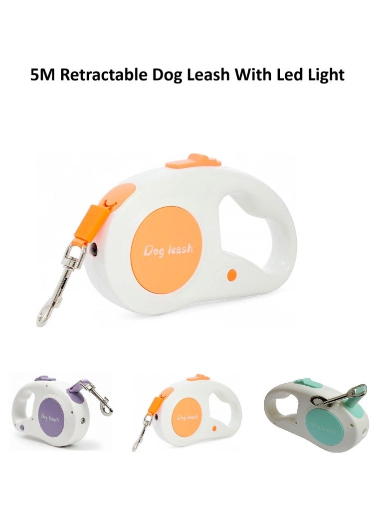 5 Meters Automatic Pet Leash with LED Front Light, Retractable Dog and Cat Leash Made with ABS & Durable Nylon, Lightweight Design for Safe and Comfortable Walking Day and Night (Assorted Color) - Image 1