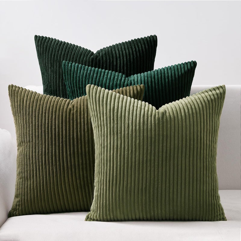 Topfinel Couch Throw Pillows Covers 18x18 Inch Set of 4Olive Emerald Green Corduroy Decorative Cushion CaseRustic Fun Living Room Decor fundas para cojines