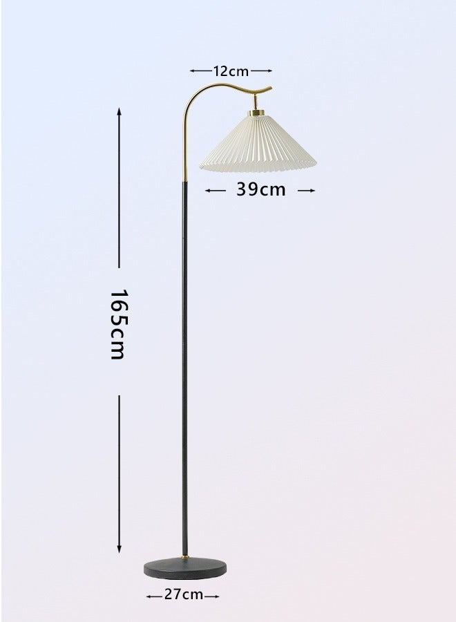 Bolivia's Modern Elegant Floor Lamp with Pleated Cloth Cover, Standing Lamp with E27 12W Warm Light Blub, Black/Gold Metal Pole - Image 5