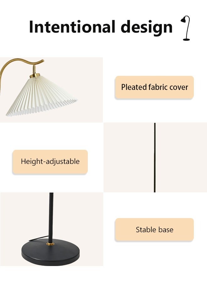 Bolivia's Modern Elegant Floor Lamp with Pleated Cloth Cover, Standing Lamp with E27 12W Warm Light Blub, Black/Gold Metal Pole - Image 3