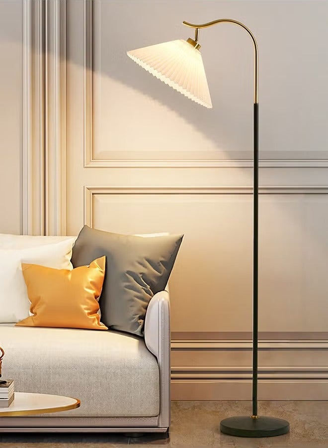 Bolivia's Modern Elegant Floor Lamp with Pleated Cloth Cover, Standing Lamp with E27 12W Warm Light Blub, Black/Gold Metal Pole - Image 1
