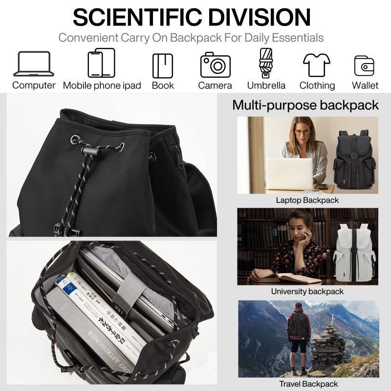 mixi Travel Laptop Backpack for Women & Men Carry On Backpack fits 16'' Laptop, Waterproof Lightweight Casual Hiking Weekender Bags Rucksack,17 Inch, Knight Black - Image 2