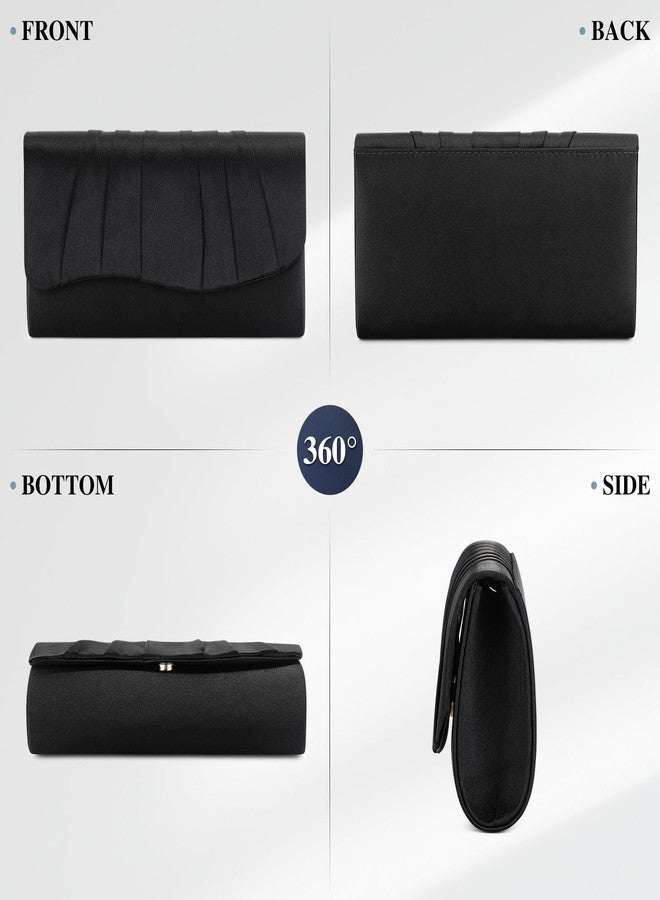 UBAYMAX Clutch Purses for Women Formal, Pleated Satin Evening Bag Evening Purse Handbags Evening Clutch for Prom Party Wedding (Black) - Image 2