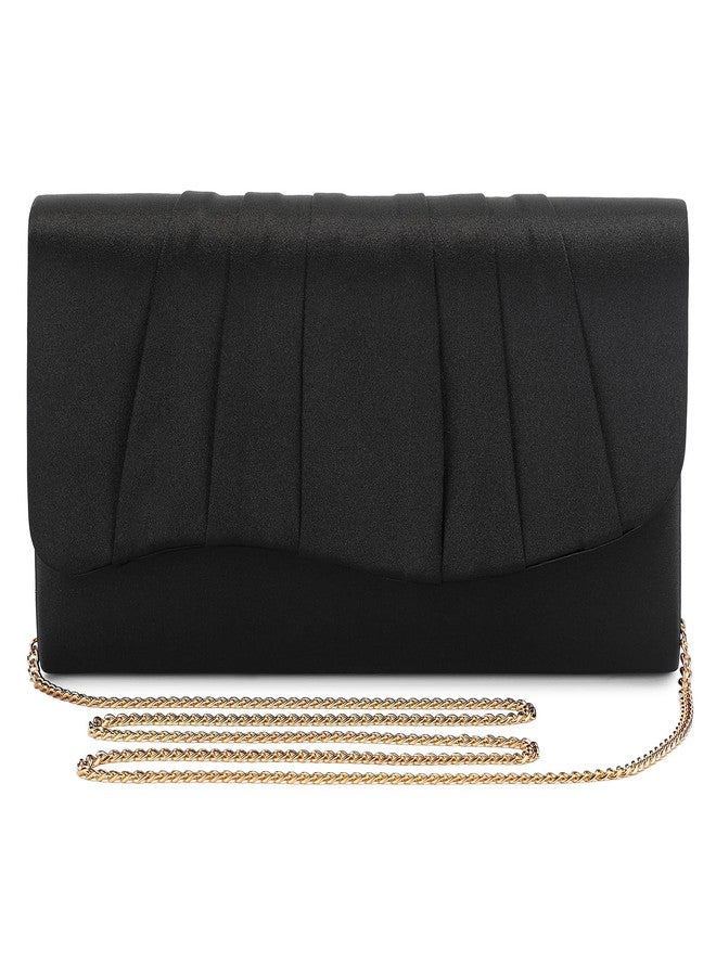 UBAYMAX Clutch Purses for Women Formal, Pleated Satin Evening Bag Evening Purse Handbags Evening Clutch for Prom Party Wedding (Black) - Image 1