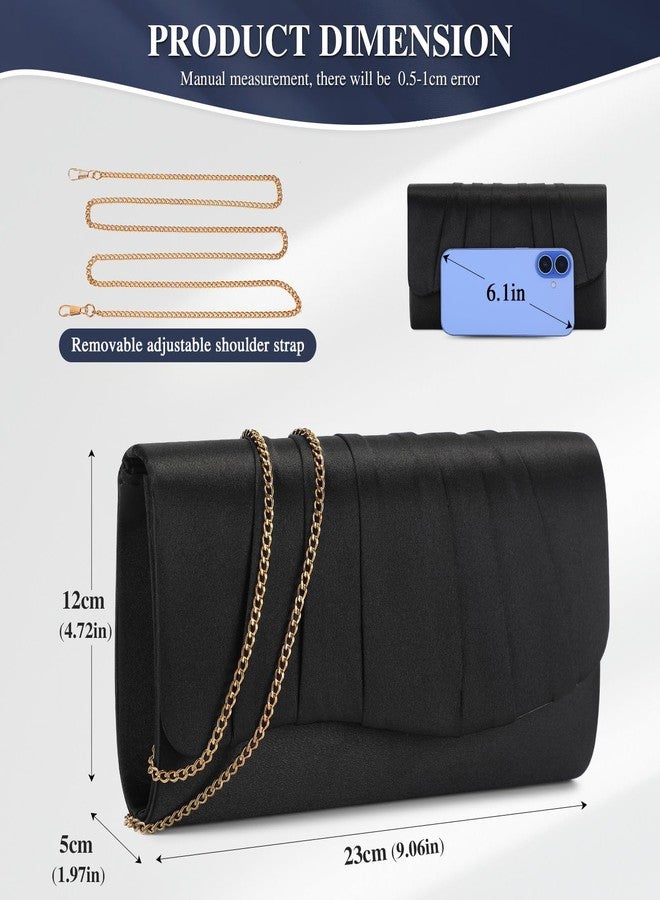 UBAYMAX Clutch Purses for Women Formal, Pleated Satin Evening Bag Evening Purse Handbags Evening Clutch for Prom Party Wedding (Black) - Image 3
