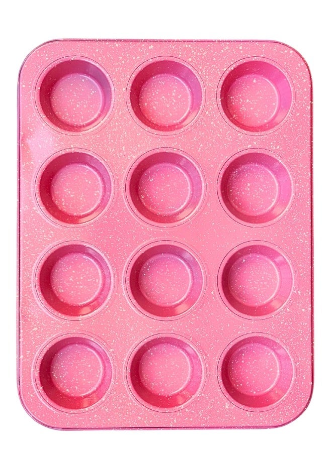 Happy Home 12-Slot Granite Cupcake Pan Perfect for Baking Cupcakes and Muffins 35 x 26 x 3 cm - Pink  - Image 2