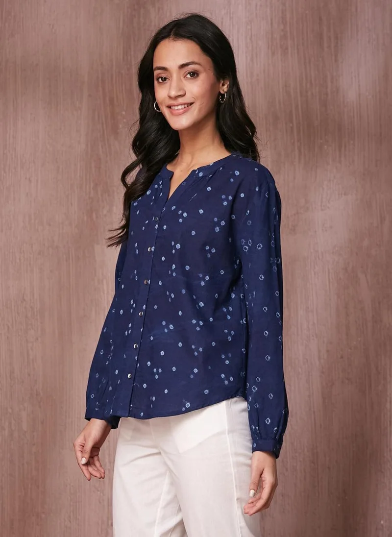 فاب انديا Indigo Cotton Bandhani Top