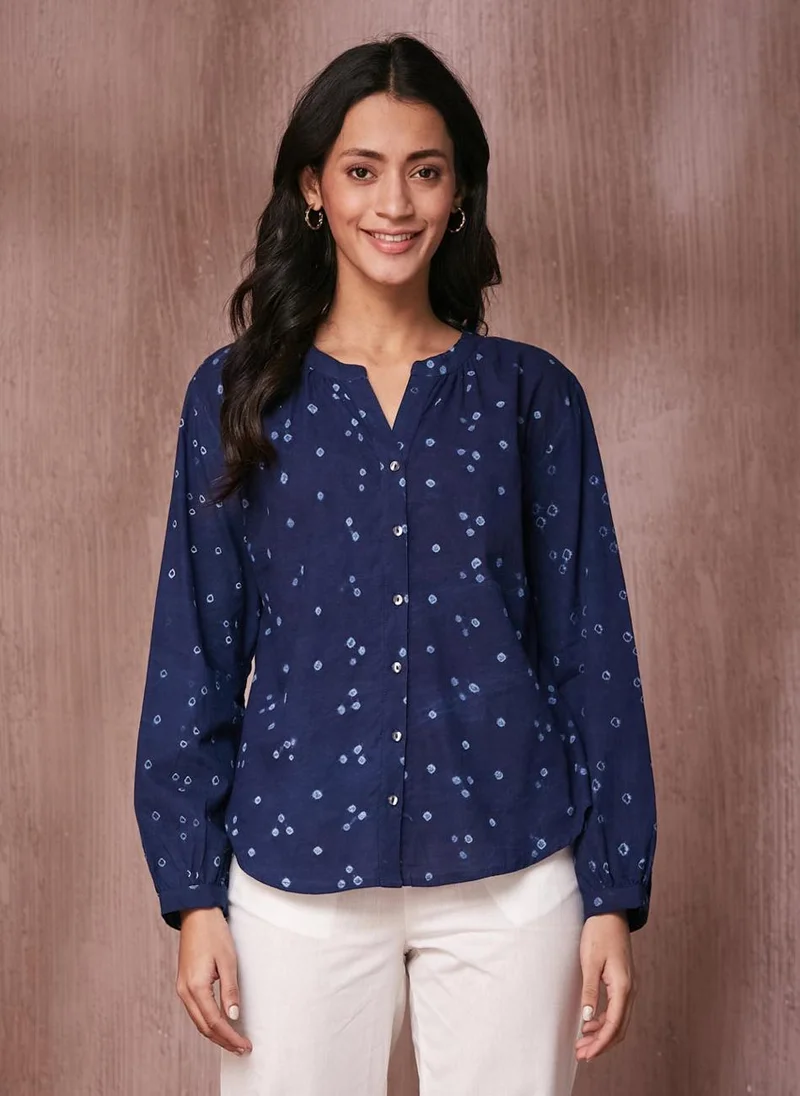 فاب انديا Indigo Cotton Bandhani Top