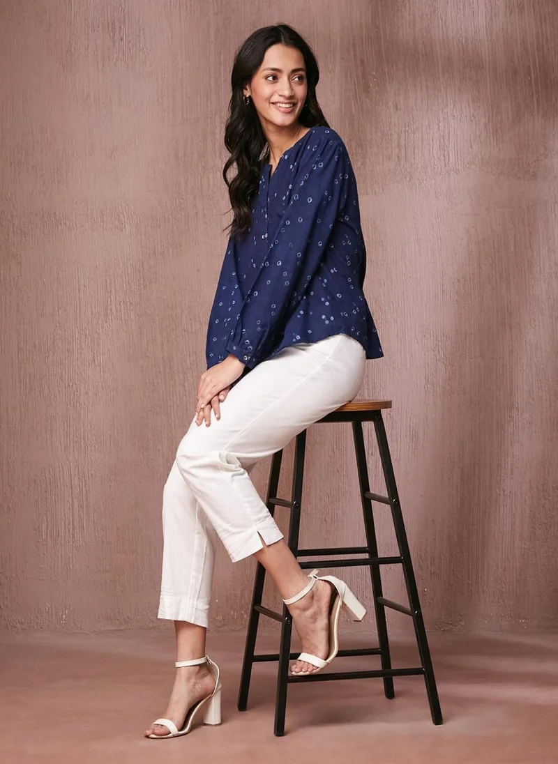 فاب انديا Indigo Cotton Bandhani Top