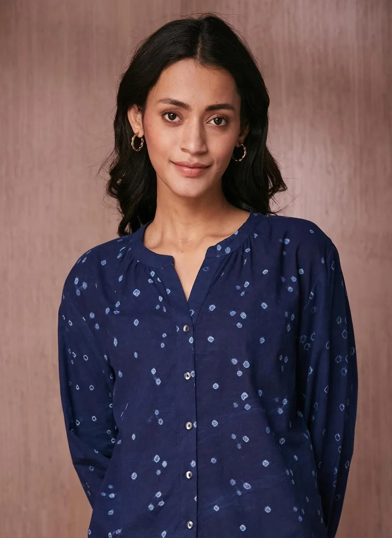 فاب انديا Indigo Cotton Bandhani Top