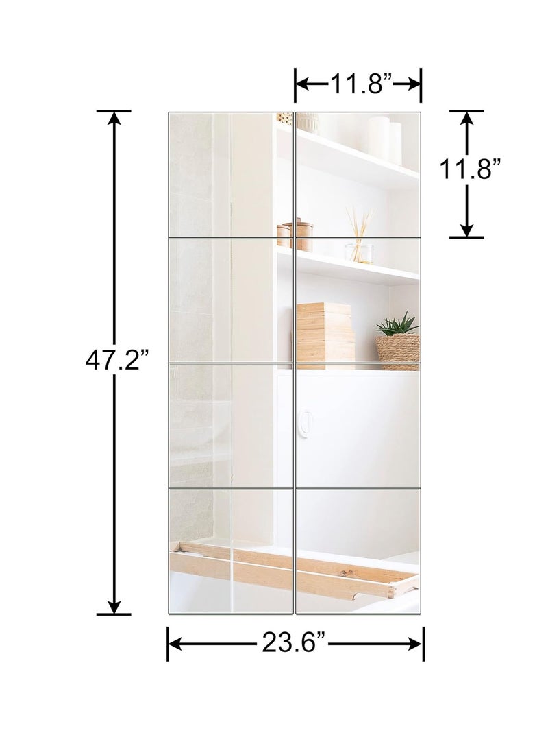Full Length Mirror Tiles - 12 Inch x 8Pcs Frameless Wall Mirror Full Body Mirror for Home Gym Vanity Bedroom, Living Room - Image 3